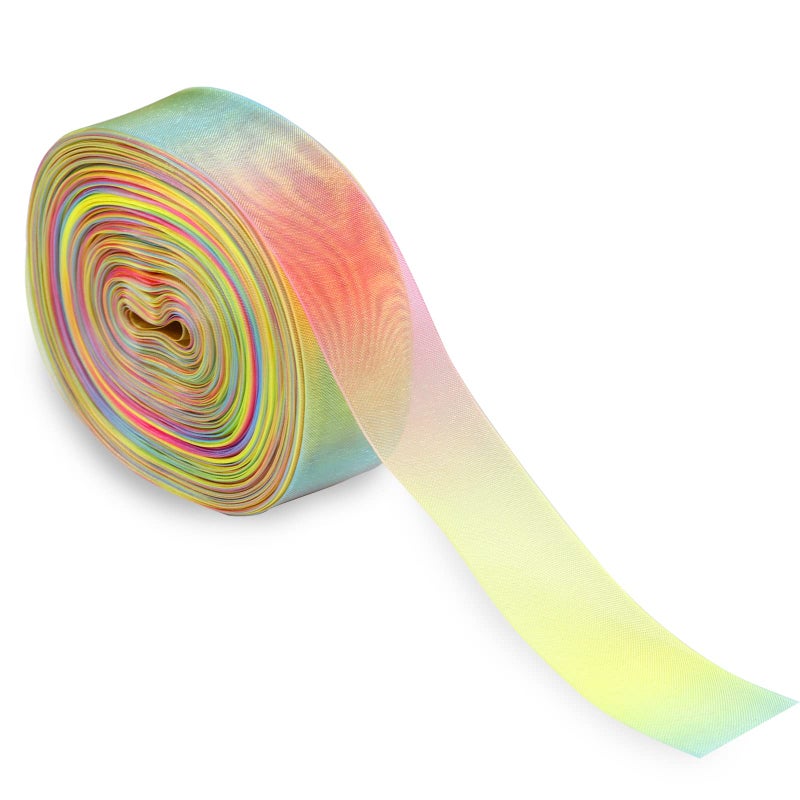 MOLSHINE 50yd Sheer Organza Ribbon, Premium Quality Shimmer Ribbons, Chiffon Band - Rainbow Seven Colors(Light Rainbow) (1" (25mm)) - Image 2